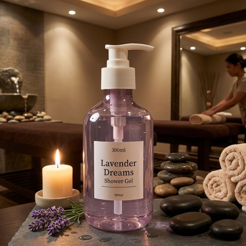 300ml PET Plastic Pump Bottle for Shower Gel Cosmetic Packaging - Amber Clear Customizable3.jpg