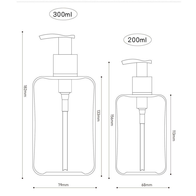 200ml & 300ml Square PETG Pump Bottles for Shampoo & Body Wash with Clear and Amber Color3.png