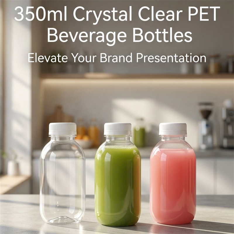 350ml Clear PET Boston Round Bottle for Juice and Beverage Packaging