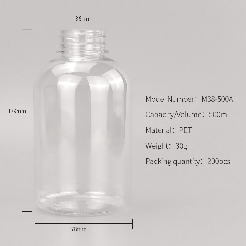 500ml Clear PET Boston Round Bottle for Juice and Beverage Packaging