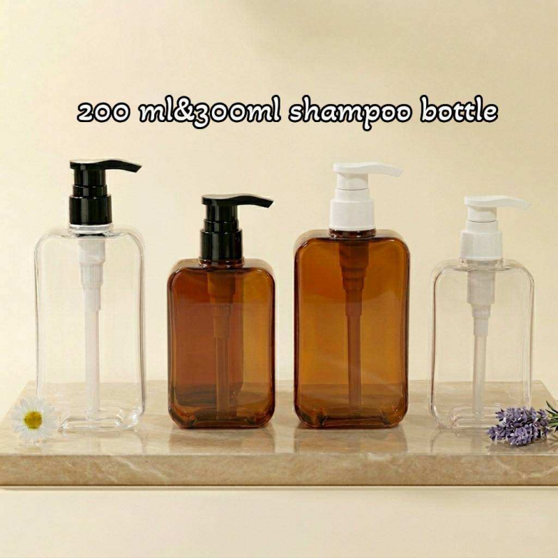 200ml & 300ml Square PETG Pump Bottles for Shampoo & Body Wash with Clear and Amber Color2.png