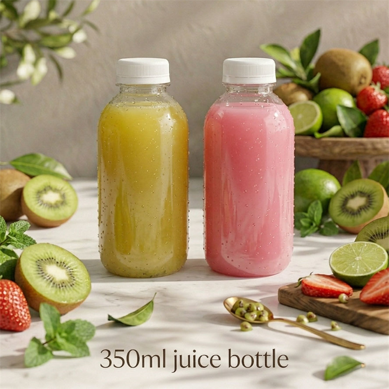 350ml Clear PET Boston Round Bottle for Juice and Beverage Packaging