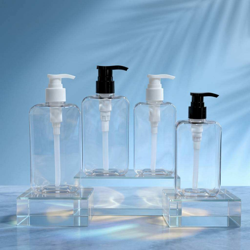 200ml & 300ml Square PETG Pump Bottles for Shampoo & Body Wash with Clear and Amber Color