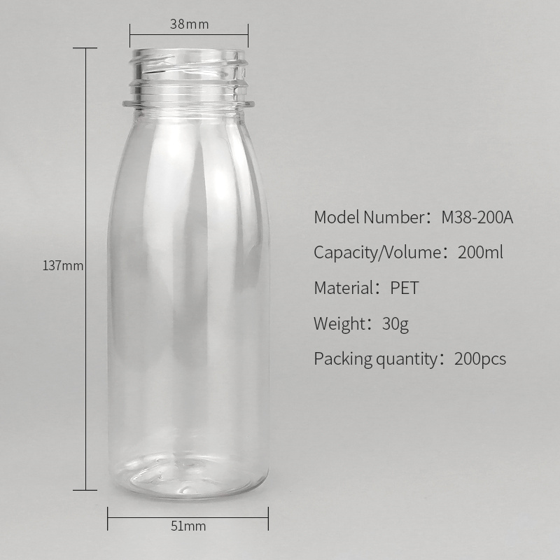 200ml PET Beverage Bottle with 38mm Neck, Ideal for Juice & Milk Tea Packaging