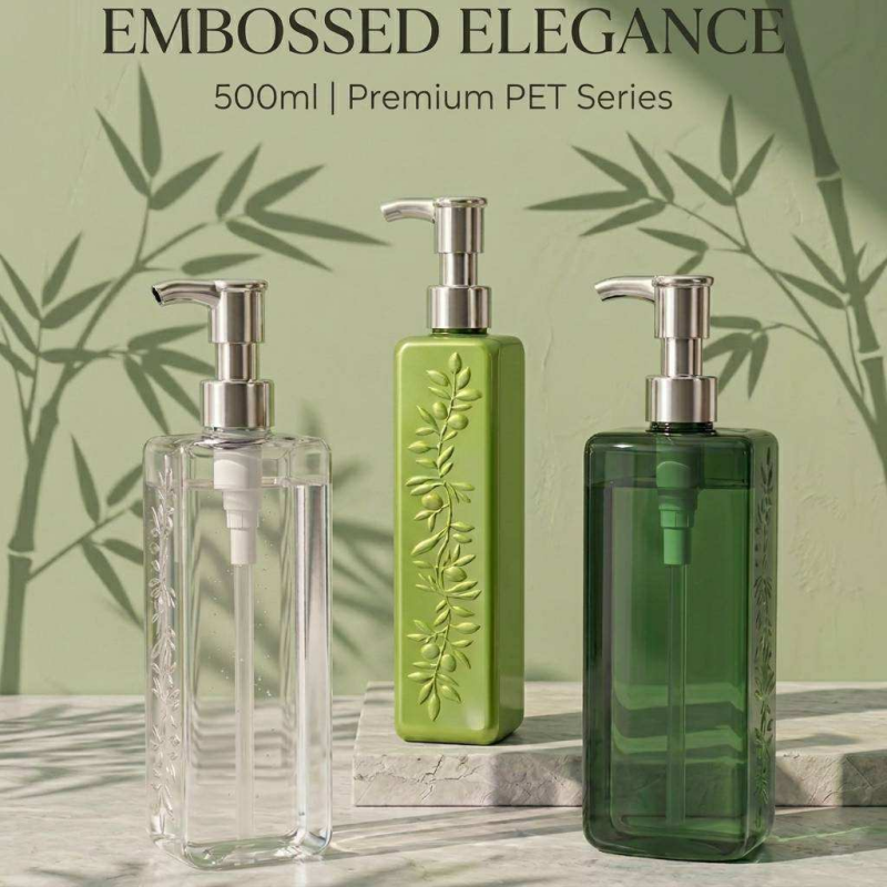 500ml PET Press Pump Shampoo Bottle, 4 Colors Leak-proof Empty Container for Daily & Hotel Use