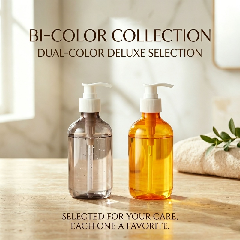 300ml PET Plastic Pump Bottle for Shower Gel Cosmetic Packaging - Amber Clear Customizable4.jpg