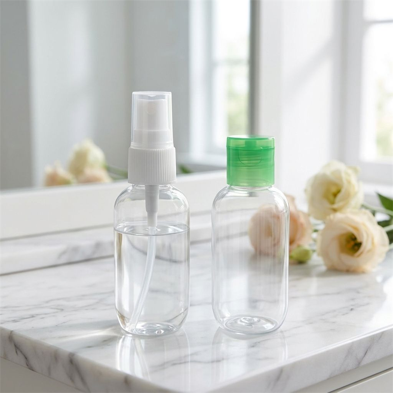 60ml Clear PET Round Bottle with Flip Cap Pump Spray for Travel