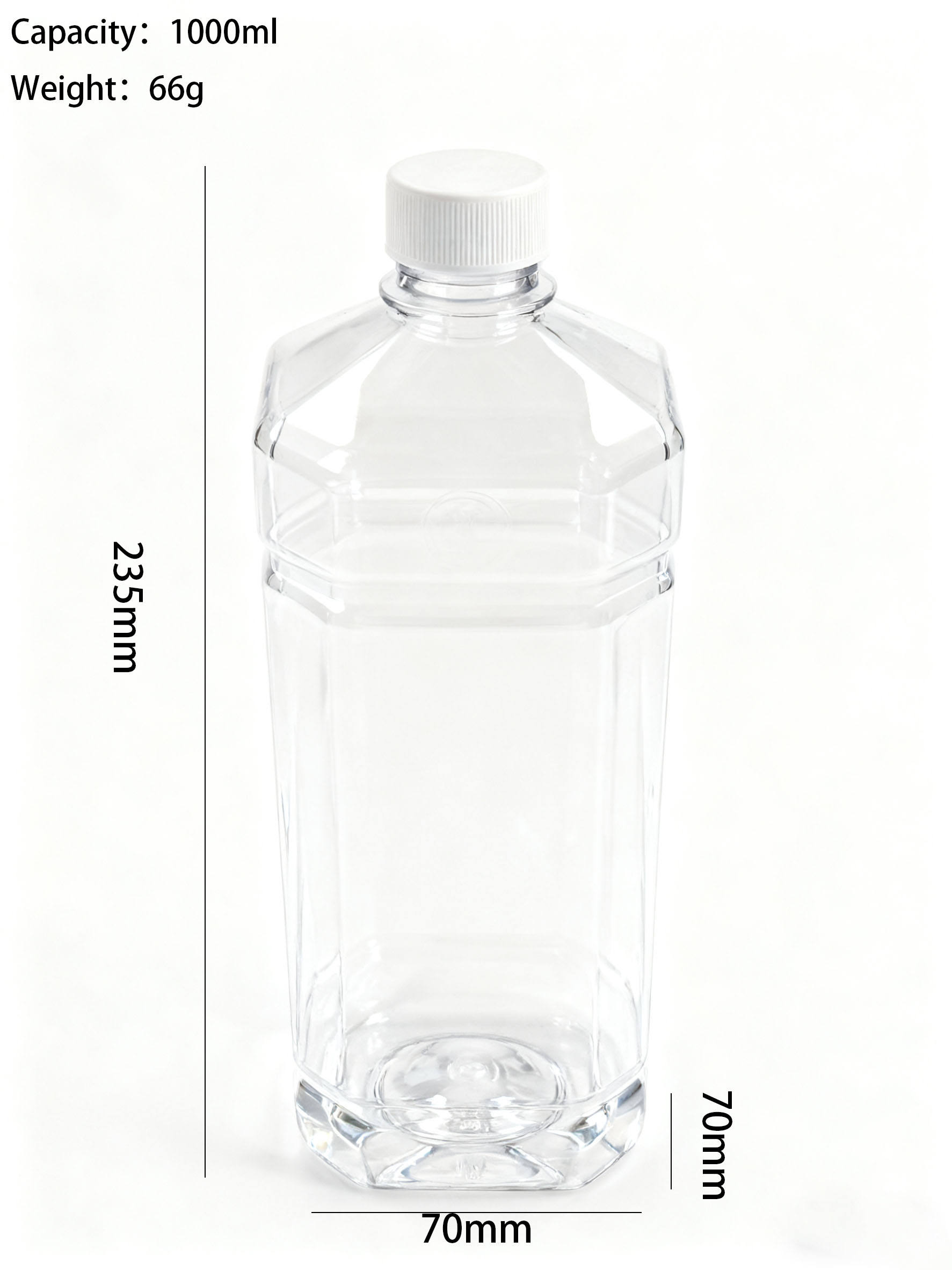 1000ml Square PET Water Bottle | Juice Drink Plastic Container with Screw Cap