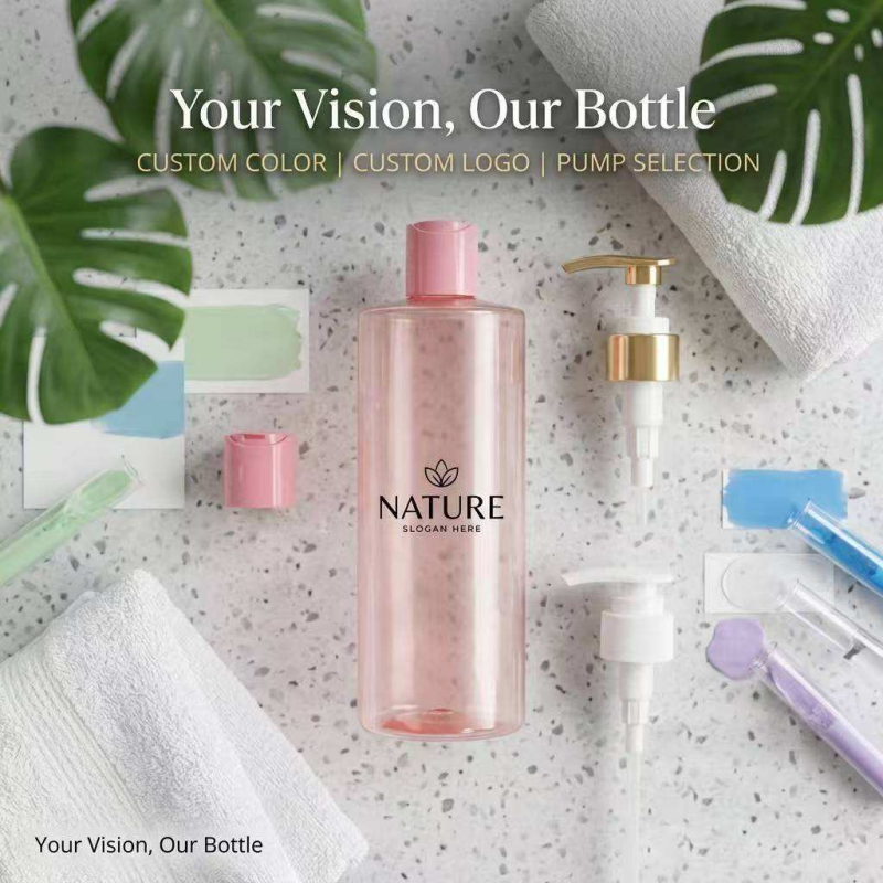 480ml PET Empty Body Wash Bottle with Golden Pump, Custom Color & Logo