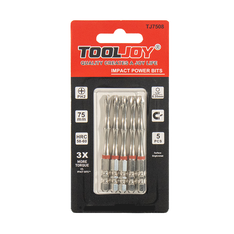 Zestaw 5 szt. uchwytów do śrubokrętów udarowych Tooljoy, 75 mm, typ PH2, z bambusa, ze stali S2, magnetycznych, z obszarem skręcania