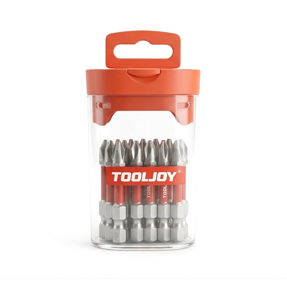 Zestaw końcówek do śrubokrętów udarowych Tooljoy w pojemniku do przechowywania | Magnetyczne końcówki zabezpieczone stalą S2: Phillips, Pozidriv, Torx i sześciokątne do narzędzi elektrycznych i elektrycznych śrubokrętów