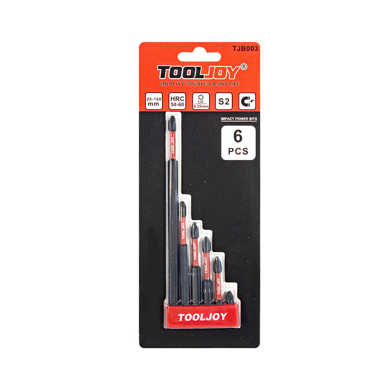Zestaw 6 szt. magnetycznych uchwytów do śrubokrętów udarowych Tooljoy, śruby Phillips ze stali S2, długość 25–150 mm, do śrubokrętów udarowych i elektrycznych