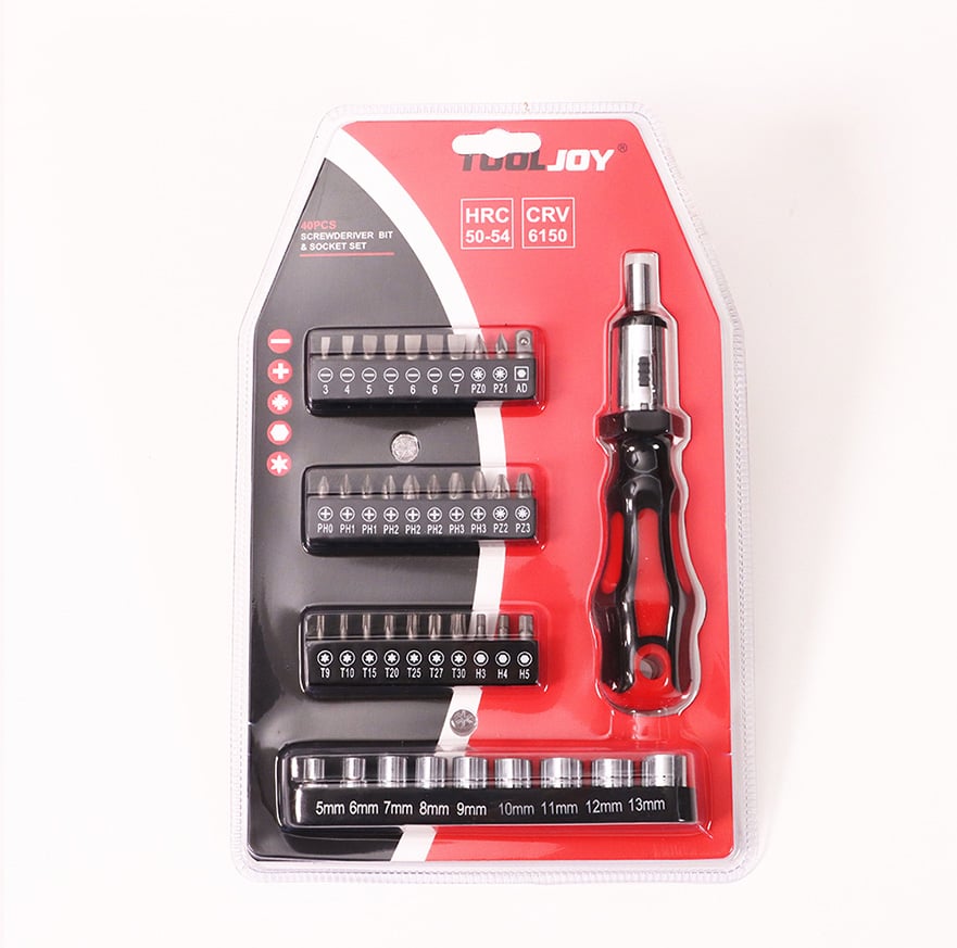 Tooljoy 40-dels hakke-skruetrækkersæt med magnetiske bits og omvendelig håndtag | Professionelt multibit-reparationsværktøjssæt til hjem og værksted