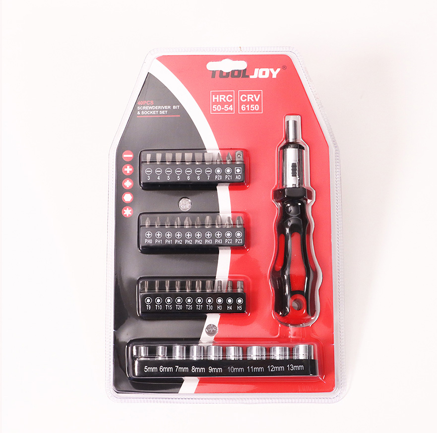 40PCS Ratcheting Screwdriver Bit and Socket Set with Handle, CR-V 6150