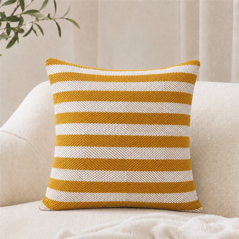 Boho Mustard Twill Stripe Cushion Cover