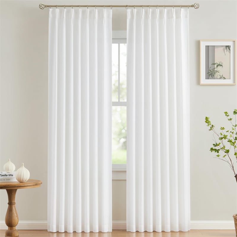Cortinas blancas con plisado tipo pinza y aspecto semilino