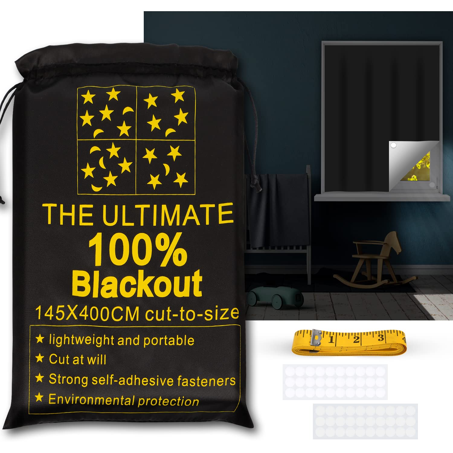 Rideau occultant portable à découper sur mesure, 145 × 400 cm