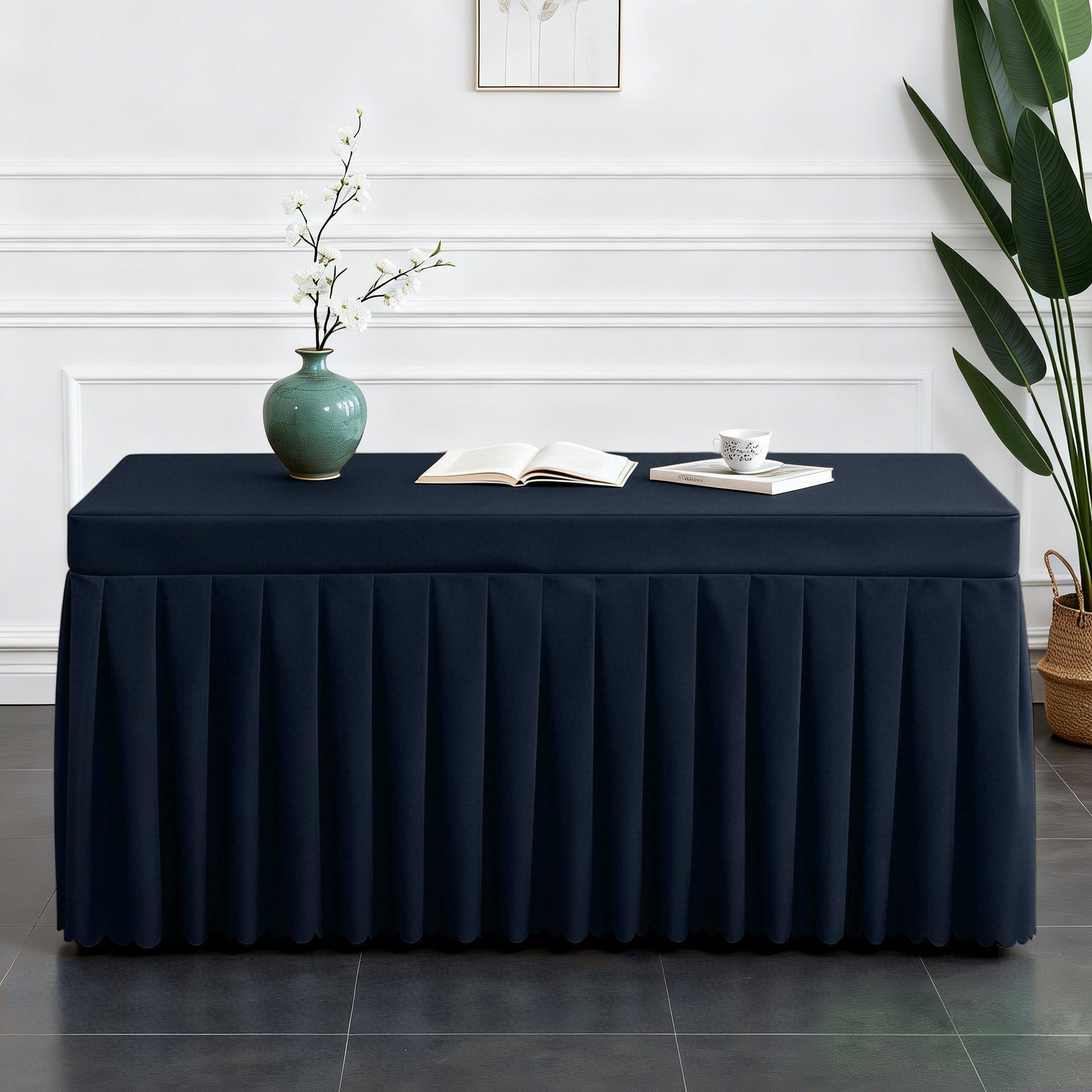 Jupe de table rectangulaire plissée en polyester pour banquet