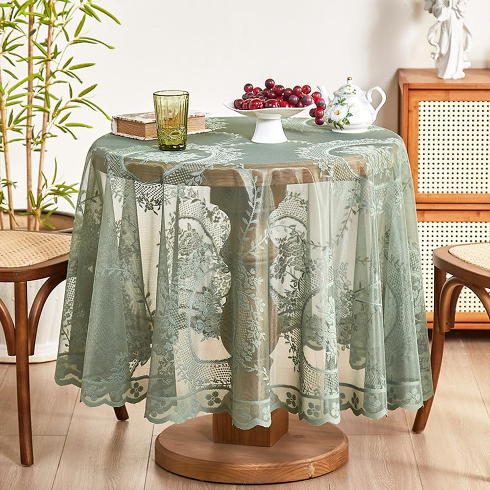 Nappe ronde vintage en dentelle florale verte