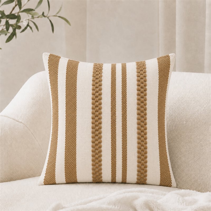 Boho Camel Raised Stripe Woven Cushion Cover