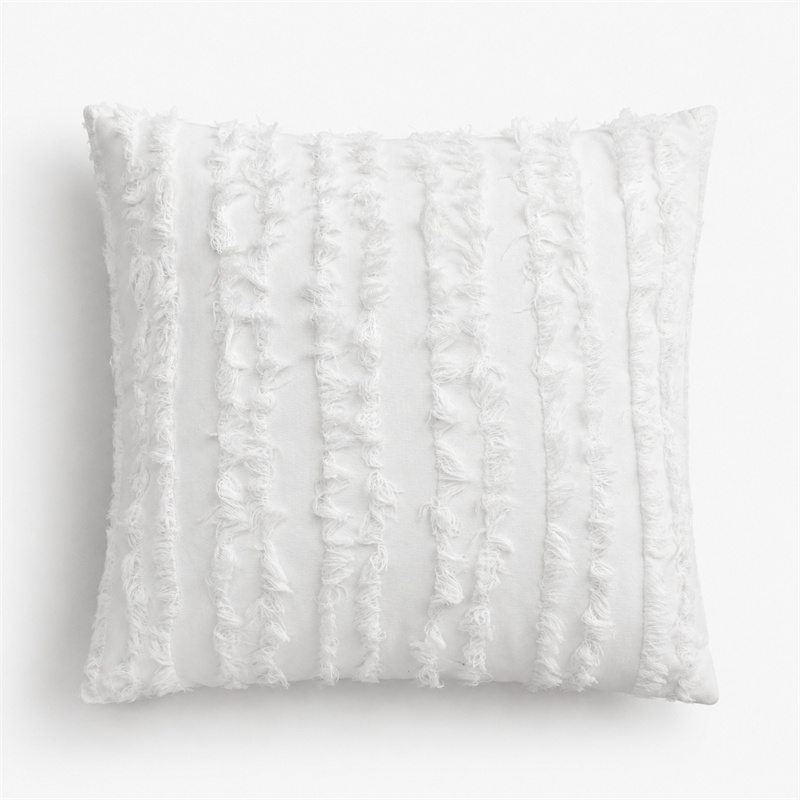 White Fringe Stripe Pure Cotton Cushion Covers