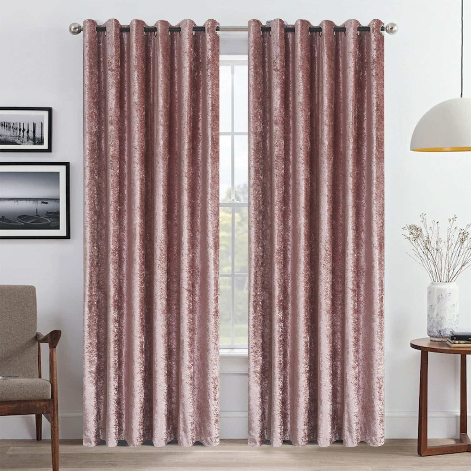 Rideaux à oeillets en velours côtelé rose pâle, doublés