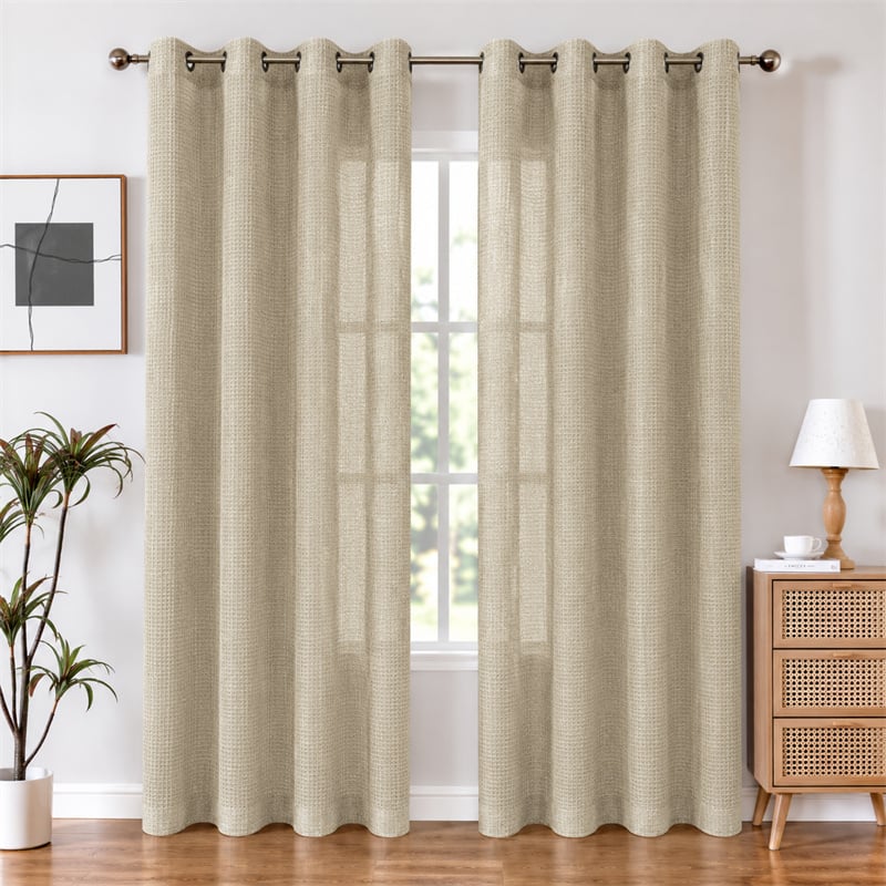 Brown Polyester Waffle Sheer Curtains