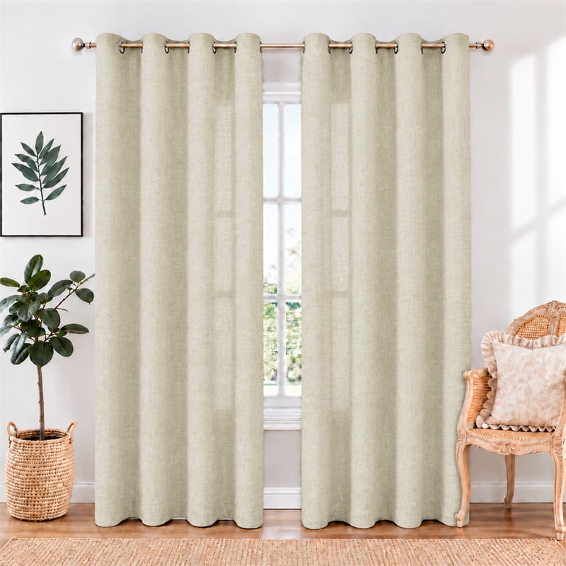 Beige Polyester Square Woven Sheer Curtains