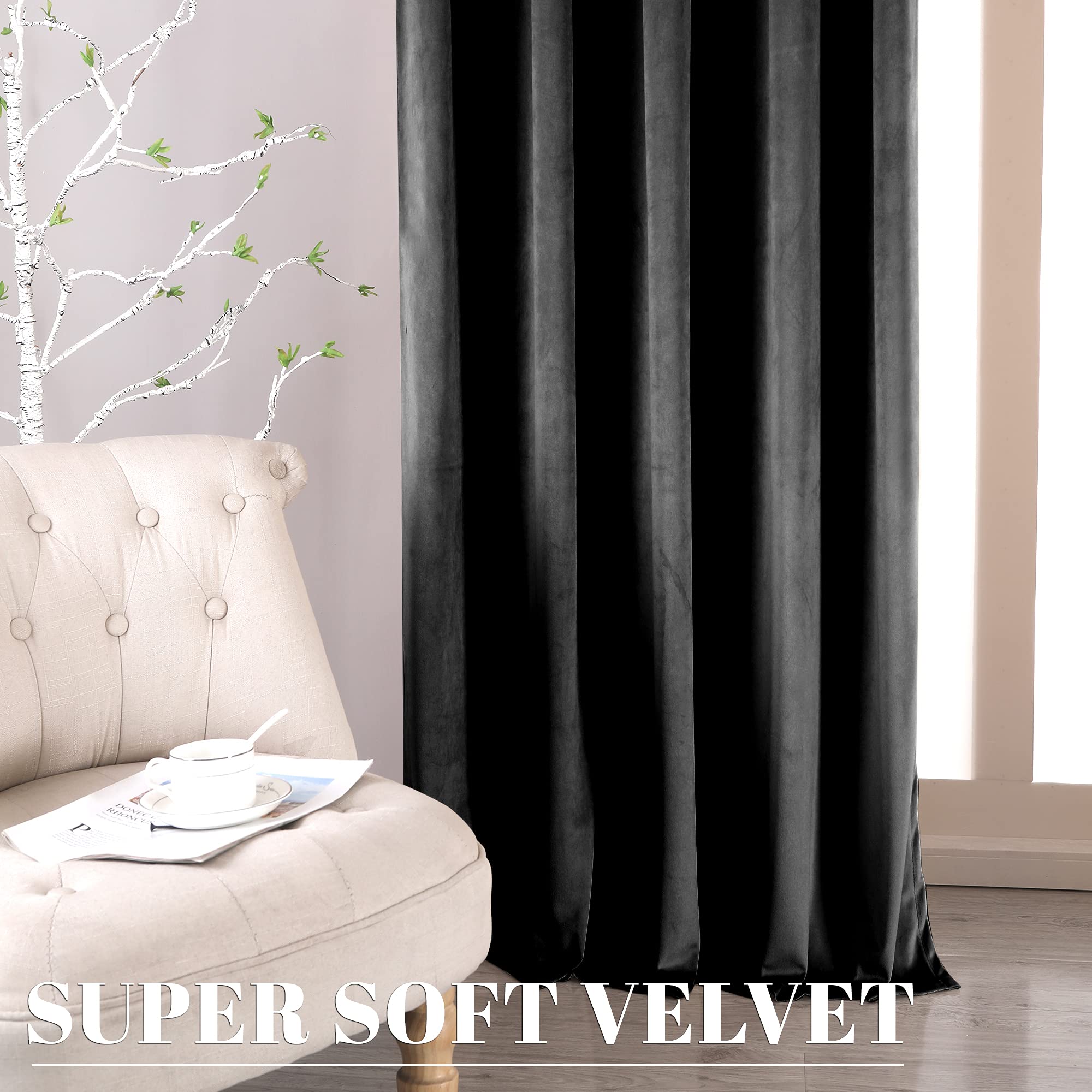 Cortinas Eagleko de terciopelo con plisado tipo lápiz, térmicamente aislantes y para oscurecer habitaciones