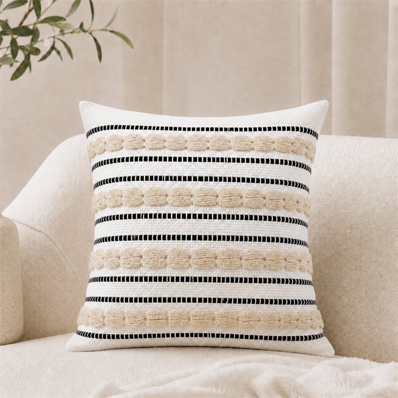 Boho Tufted Striped Woven Cushion Cover