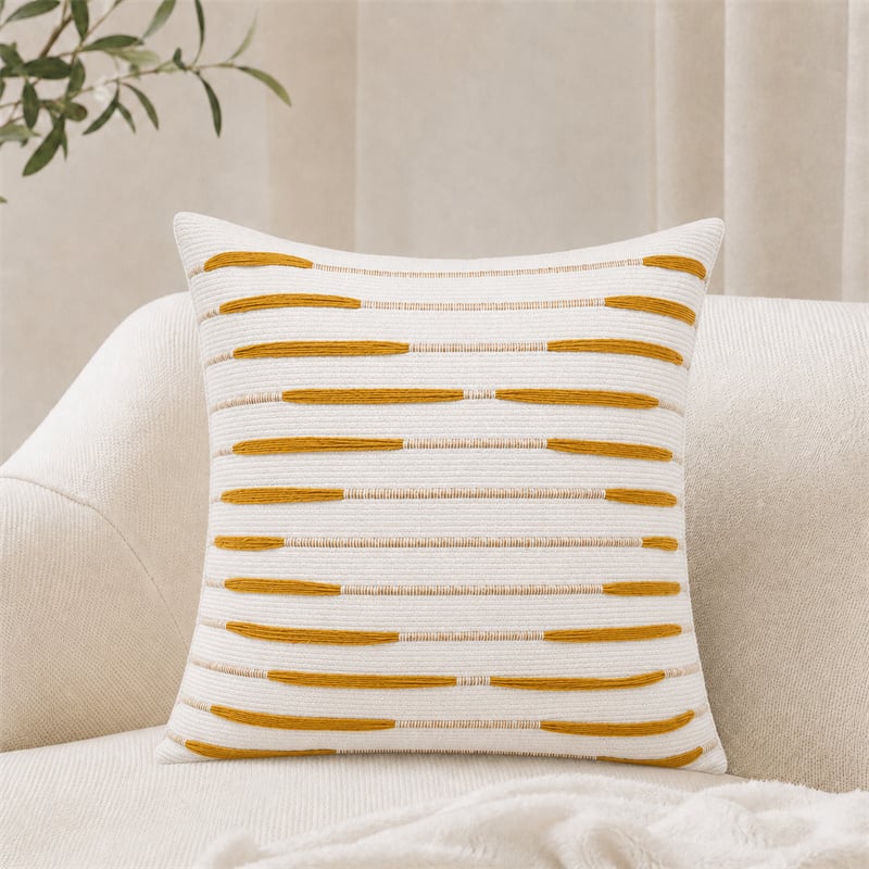 Boho Mustard Dash Stripe Cushion Cover
