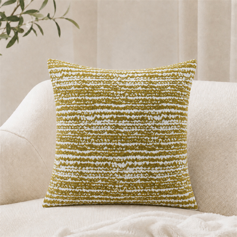 Olive Mustard Abstract Texture Woven Cushion Cover
