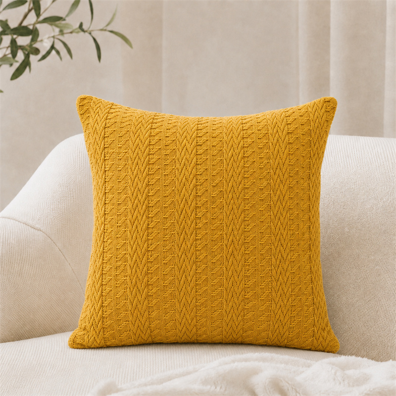 Mustard Yellow Cable Knit Cushion Cover