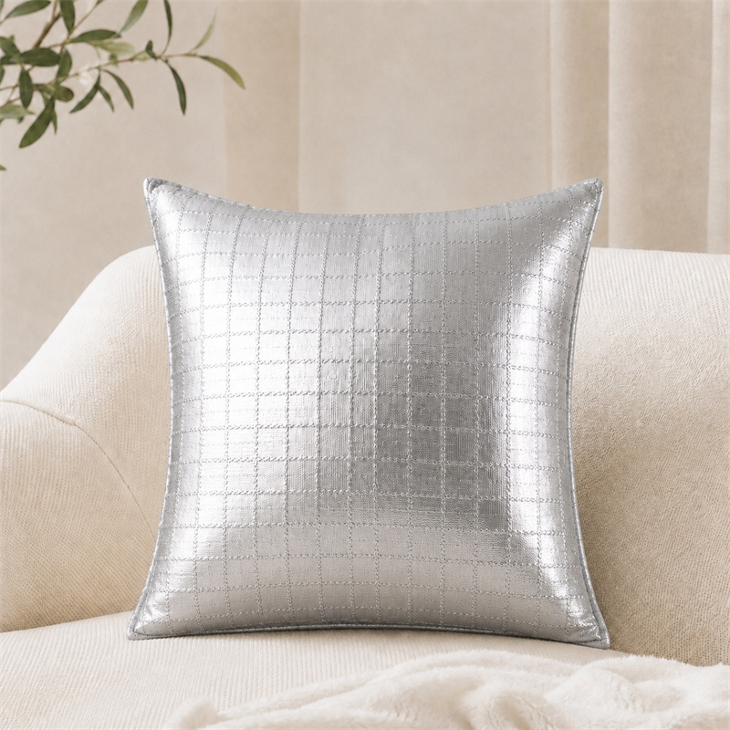 Metallic Silver Grid Cushion Cover