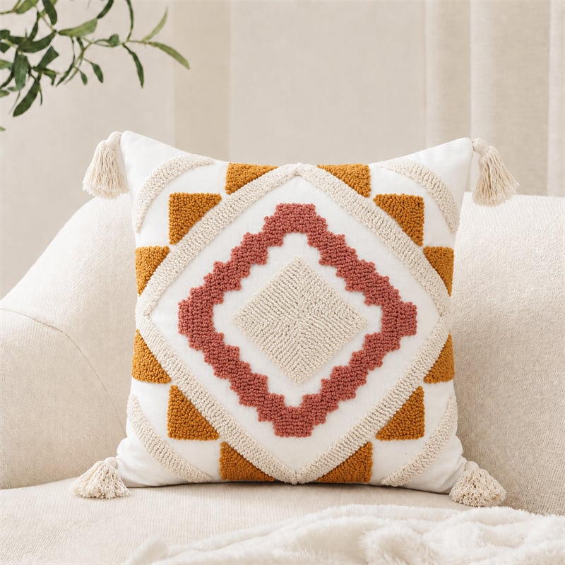 Boho-Elfenbein-Terrakotta-Senf-Gefilzte Geometrische Quasten-Kissenbezüge