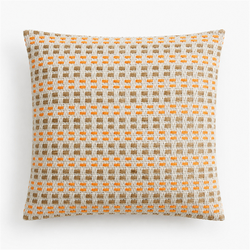 Orange Natural Grid Woven Cushion Cover
