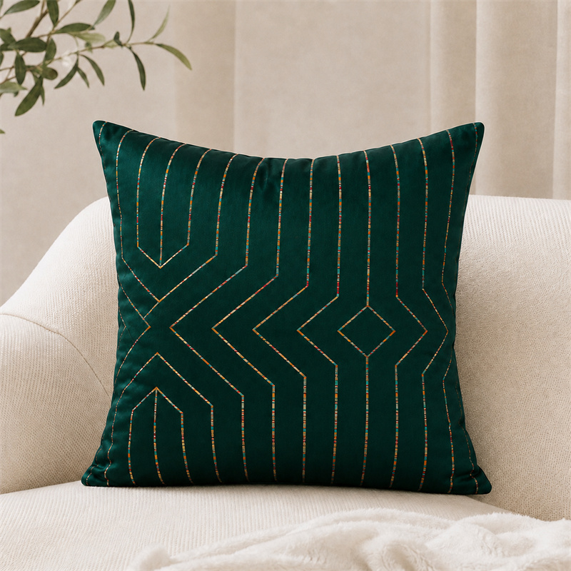 Dark Emerald Geometric Line Cushion Covers