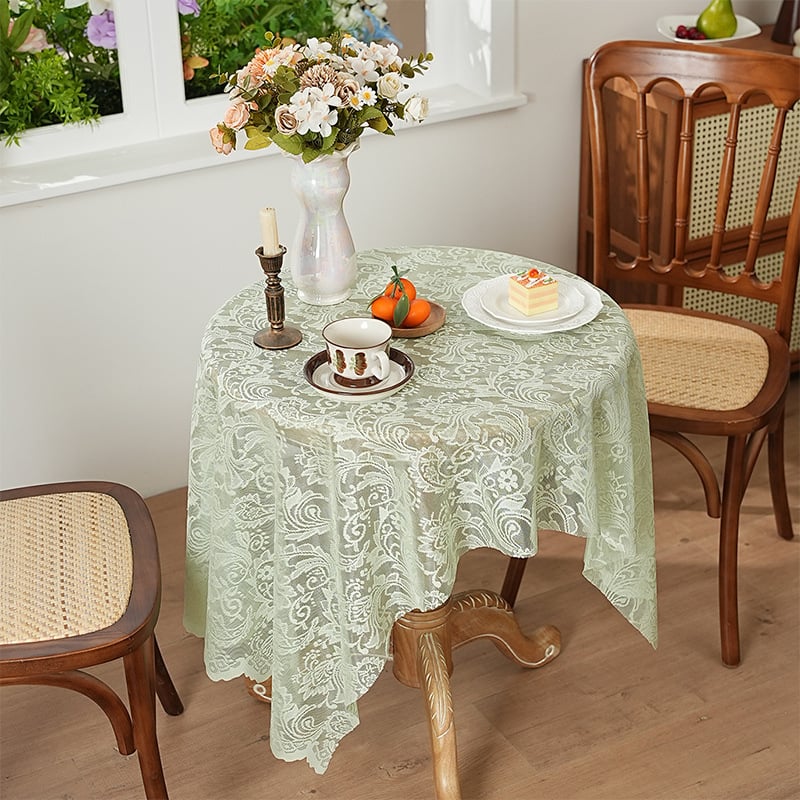 Nappe rectangulaire en dentelle florale vert sauge