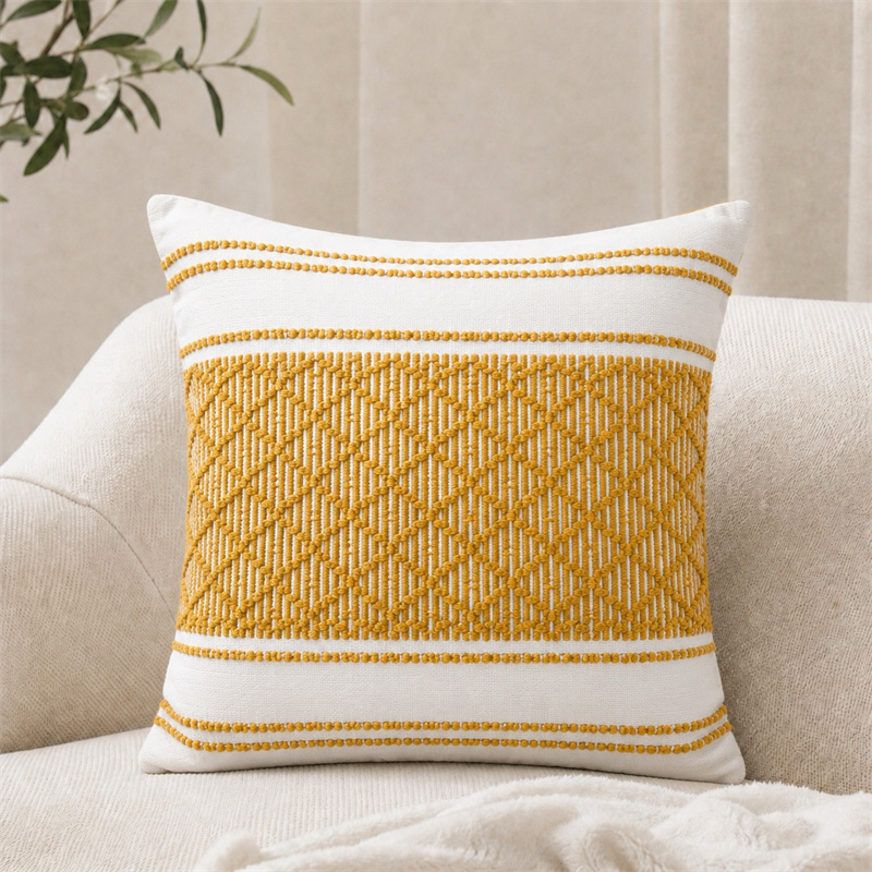 Mustard Geometric Textured Cushion Cover