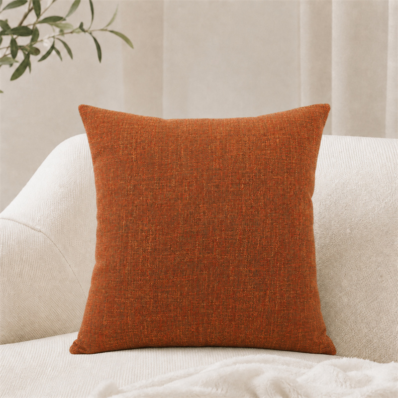 Rust Orange Slub Woven Cushion Covers