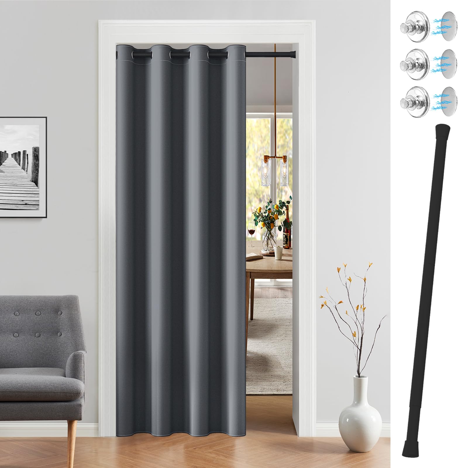 Blackout Door Curtain with Curtain Rod