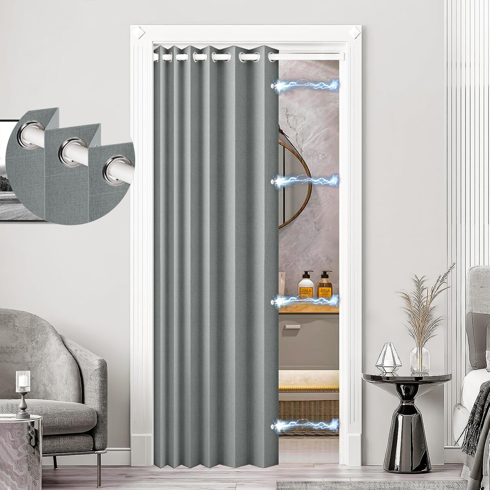 Solid Color Grommet Blackout Privacy Magnetic Door Curtain