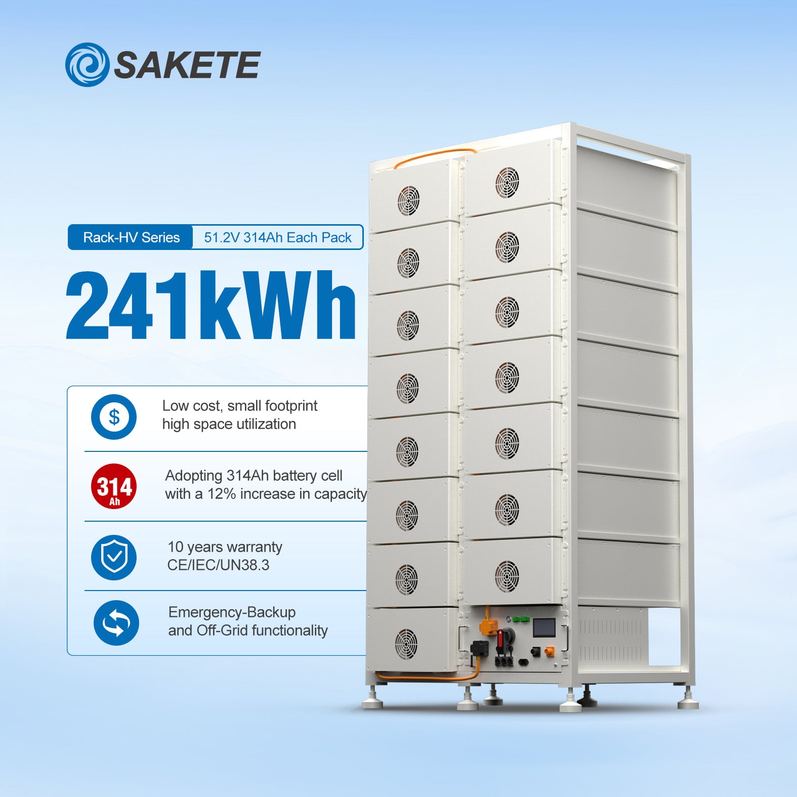 Rackový průmyslový a komerční lithiový akumulátor pro ukládání energie, 241 kWh