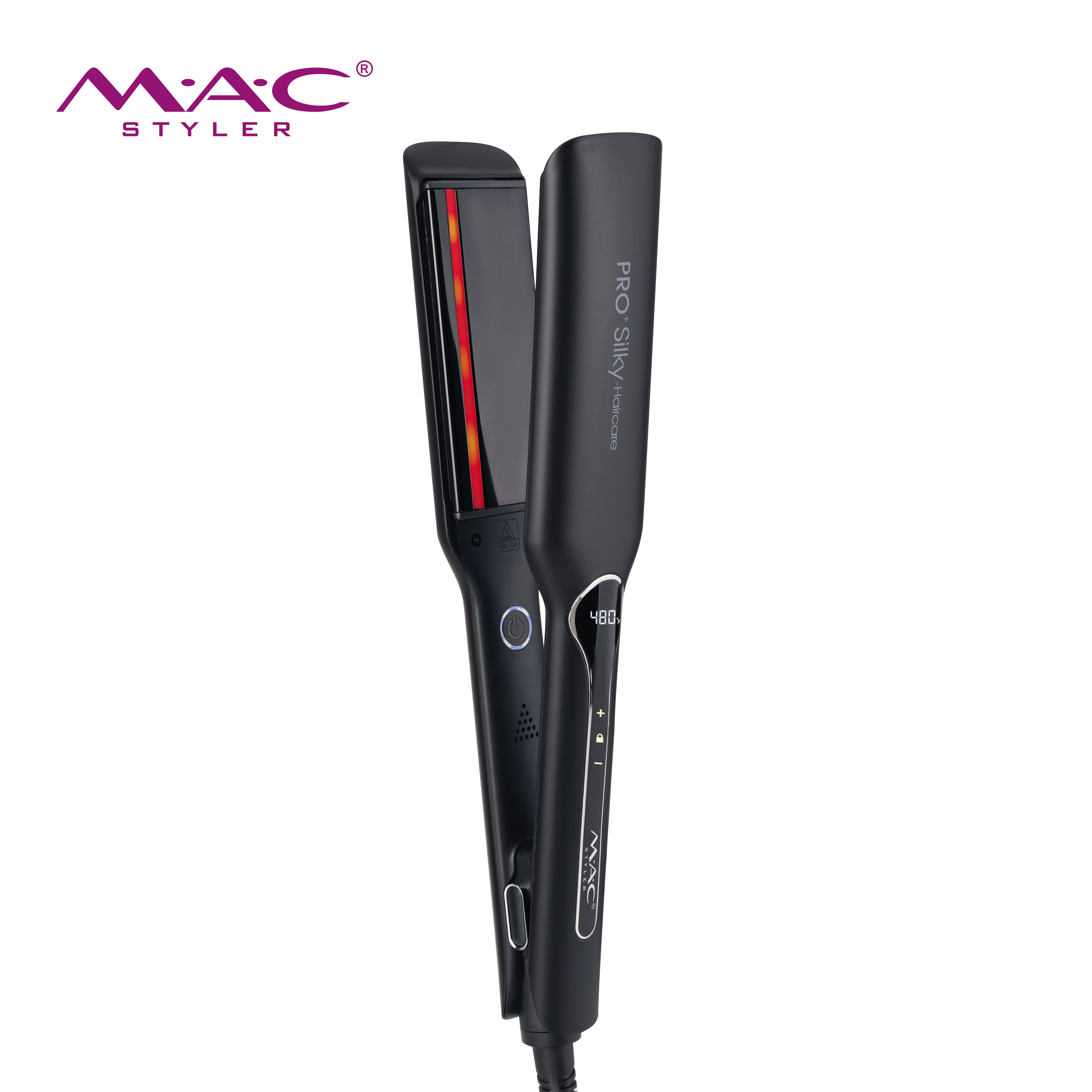 Piastrato per capelli professionale MAC Styler MC-5592 PRO+ per la cura dei capelli setosi – Piastre da 1,8 pollici, riscaldamento rapido in 30 s, ioni negativi a infrarossi, riscaldatore MCH, blocco della temperatura, spegnimento automatico, funzione 2-in-1 per arricciare e lisciare, nero inchiostro