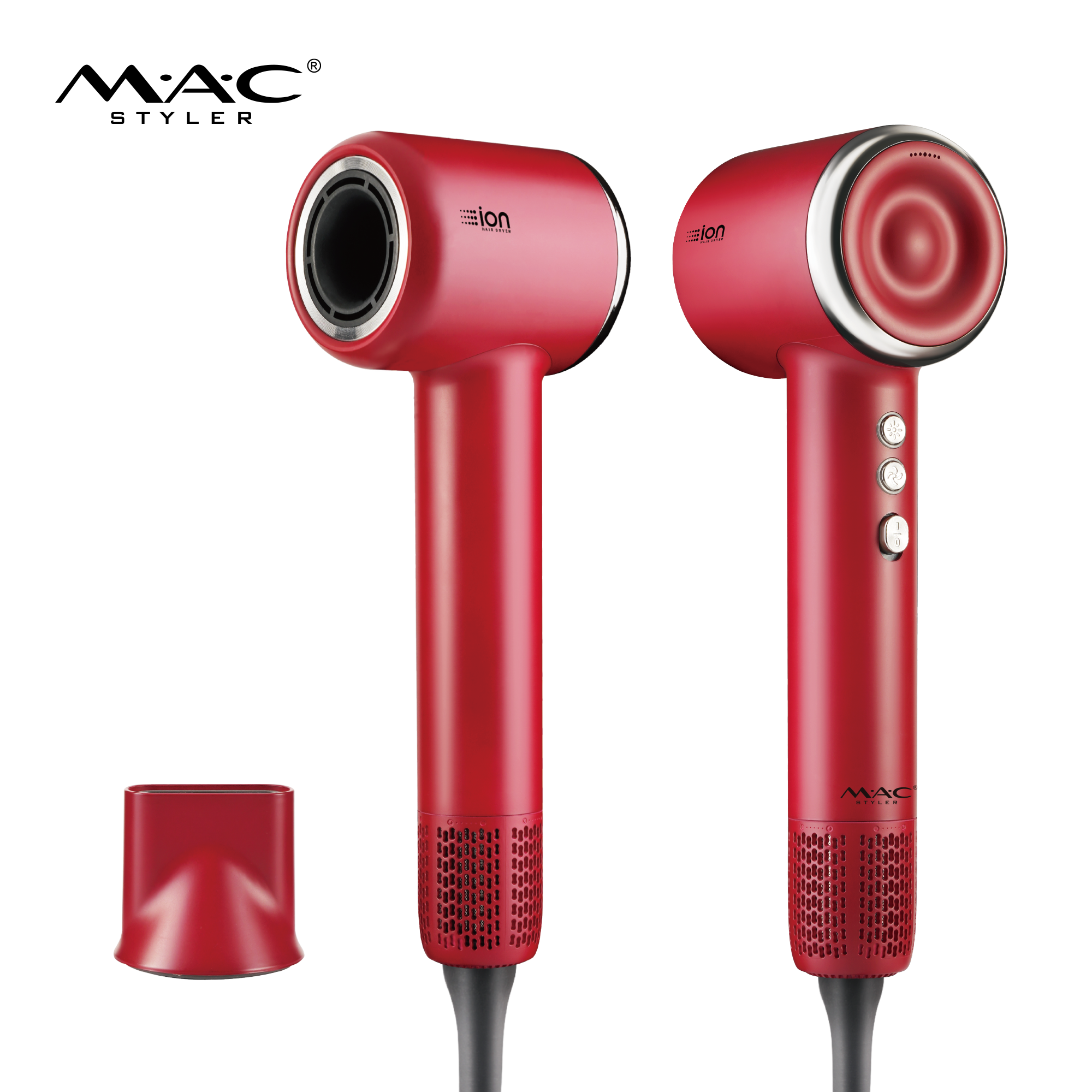 MAC Styler MC-6609 1600W High-Speed Ion Hair Dryer – 3 Magnetic Nozzles, 5-Temp LED Ring