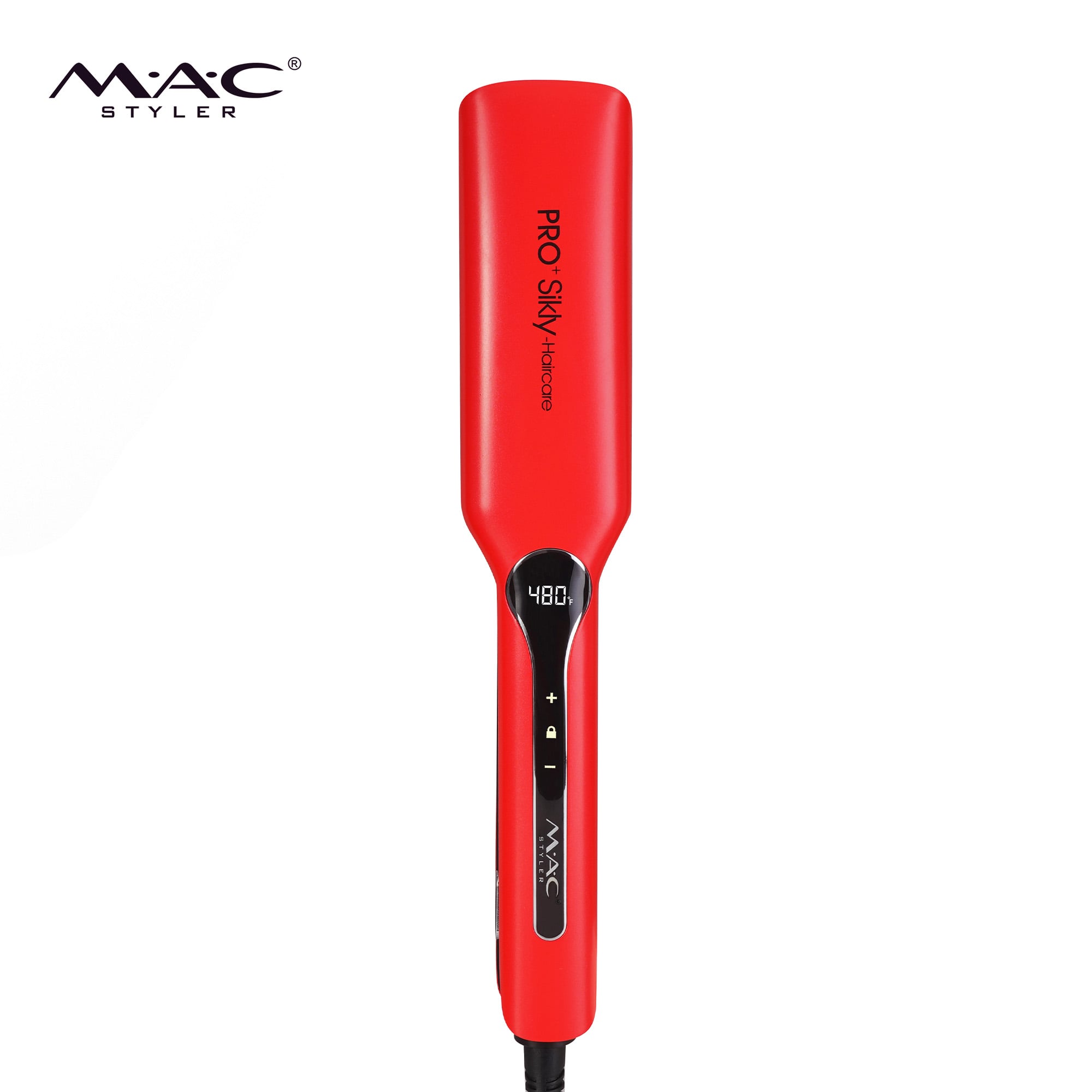 MAC उच्च तापमान सैलून ब्यूटी फ्लैट आयरन कस्टम एलसीडी डिजिटल लाल प्रोफेशनल इन्फ्रारेड हेयर स्ट्रेटनर