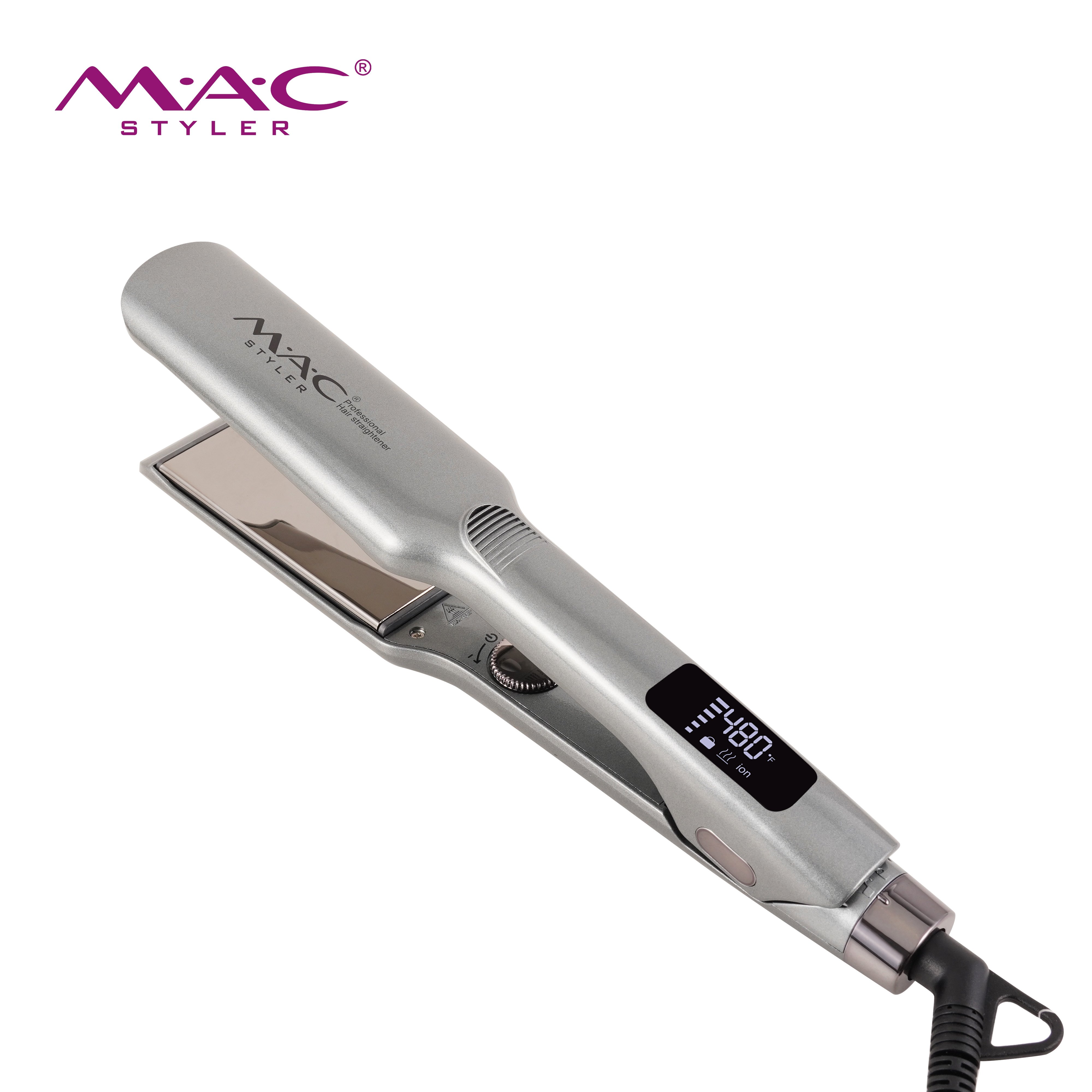 MAC Styler MC-5580 Professional Hair Straightener – Mirror Titanium Plate, 45s Rapid Heat to 480°F, LCD Display, Turntable Control, Negative Ion, Silver