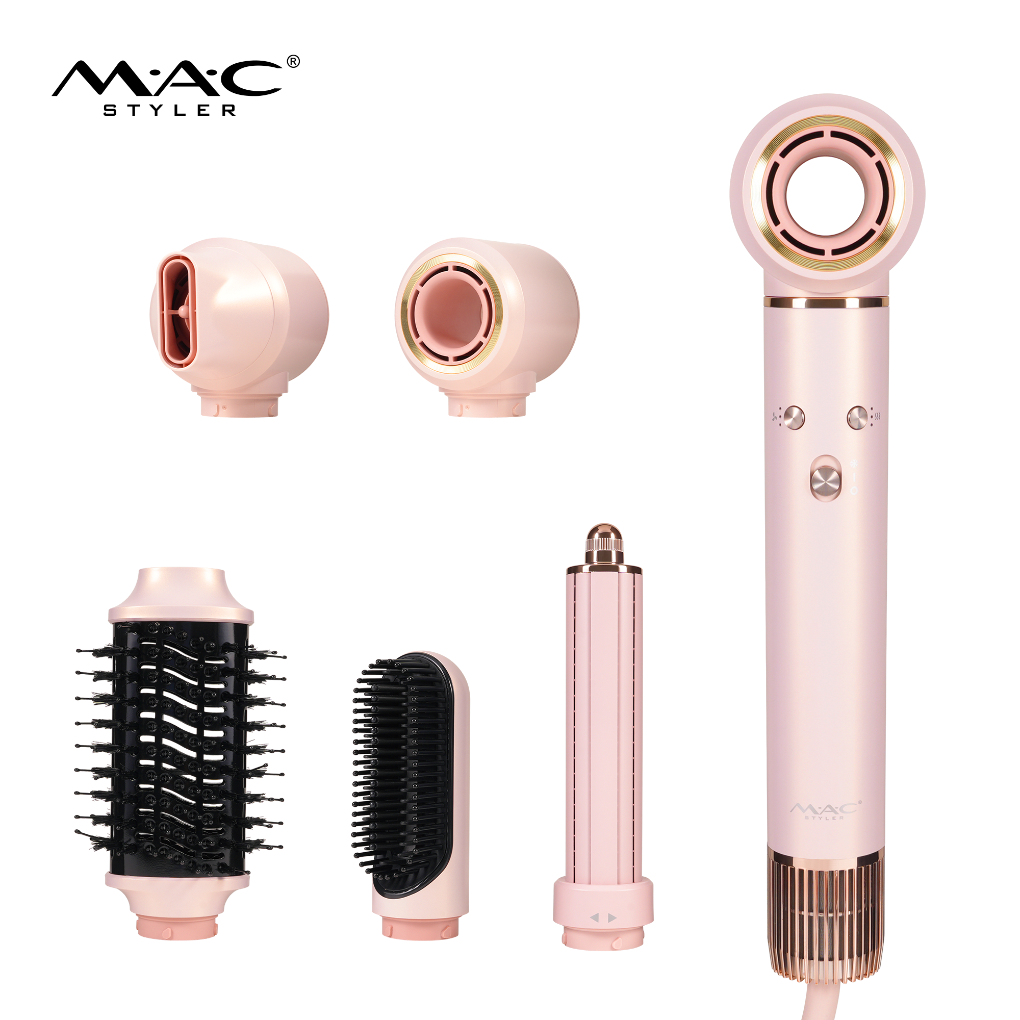 MAC Styler MC-6788 High-Speed Hair Dryer All-in-One – 5 Styling Attachments, Ring Air Outlet