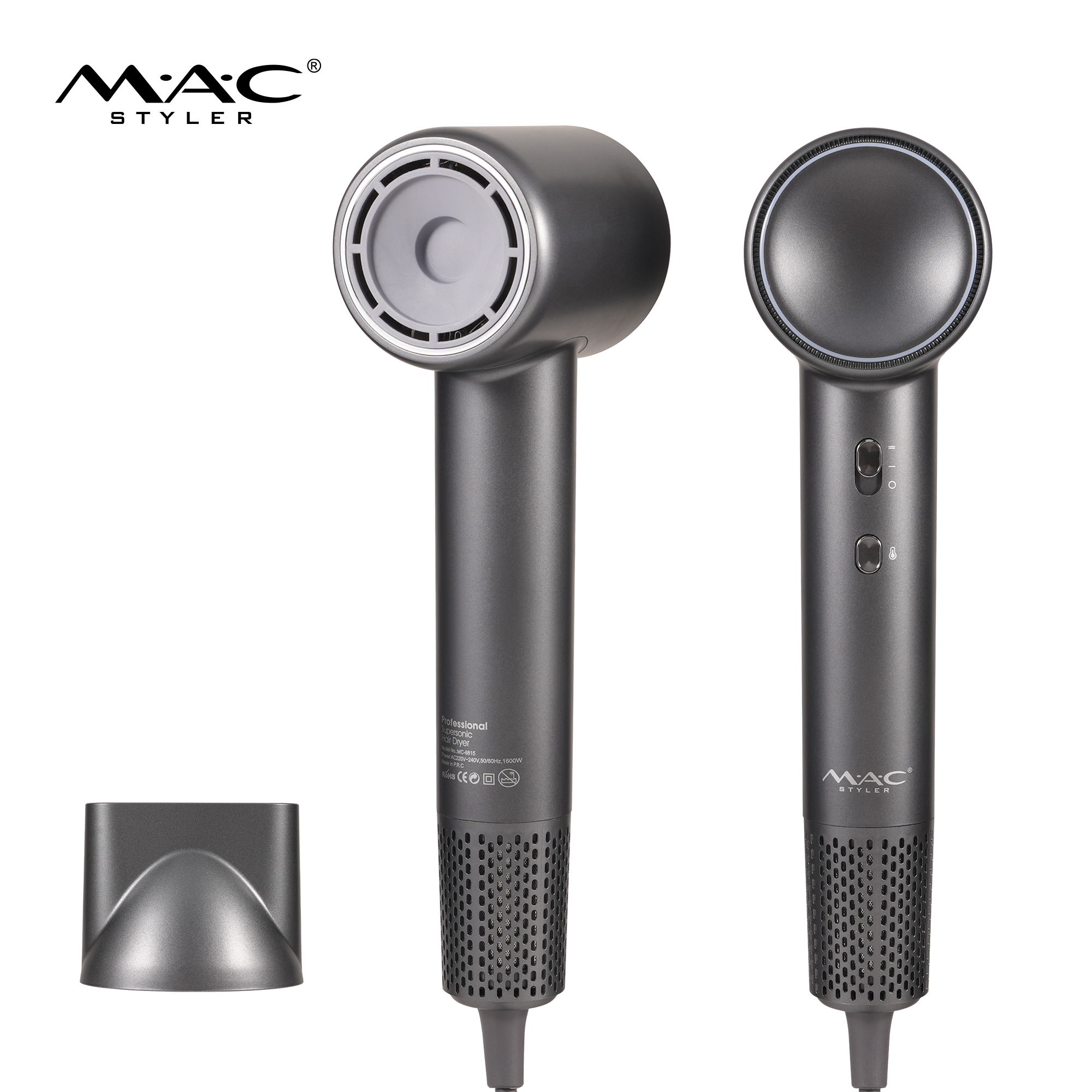 MAC Styler MC-6815 1600W Supersonic Ion Hair Dryer – 110,000 RPM, Ambient Light, 3-Color Temp