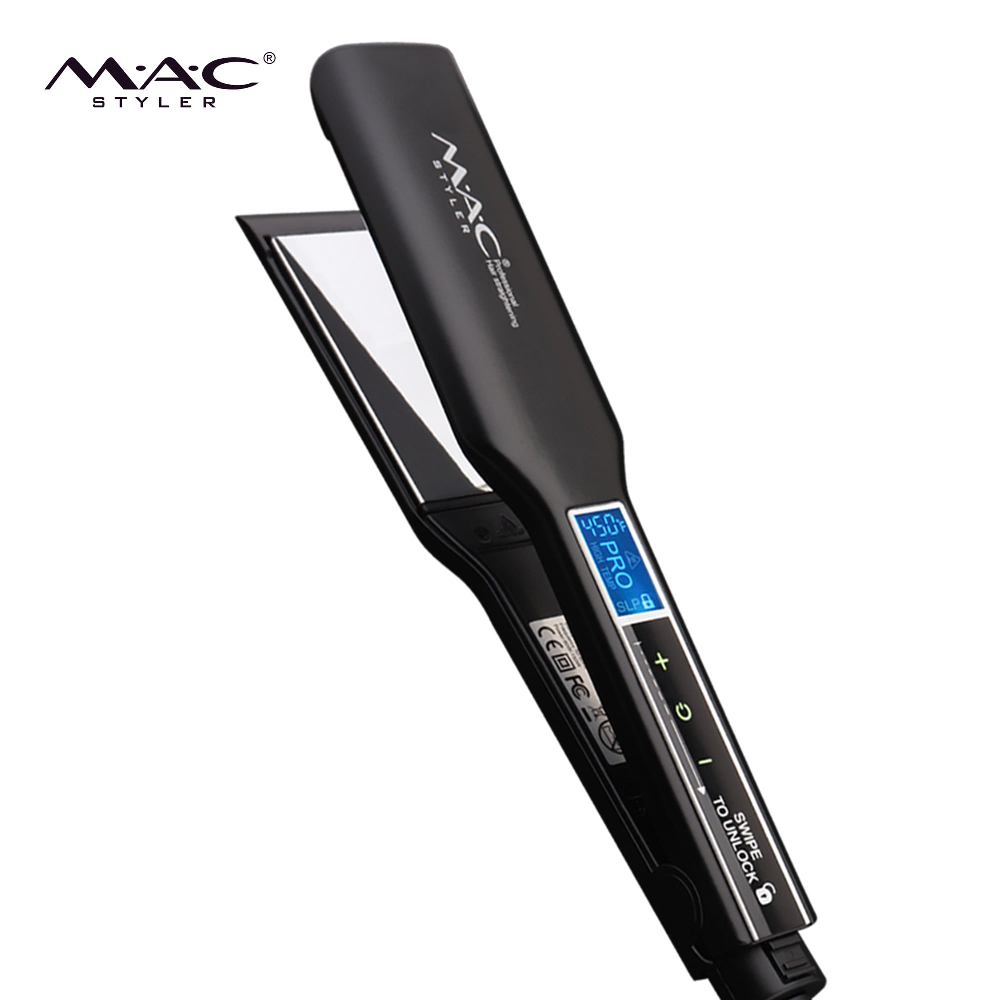 MAC थोक लेदर बॉक्स प्राइवेट लेबल लाल हेयर स्ट्रेटनर टच स्क्रीन 360 डिग्री स्विवल पावर कॉर्ड हेयर फ्लैट आयरन